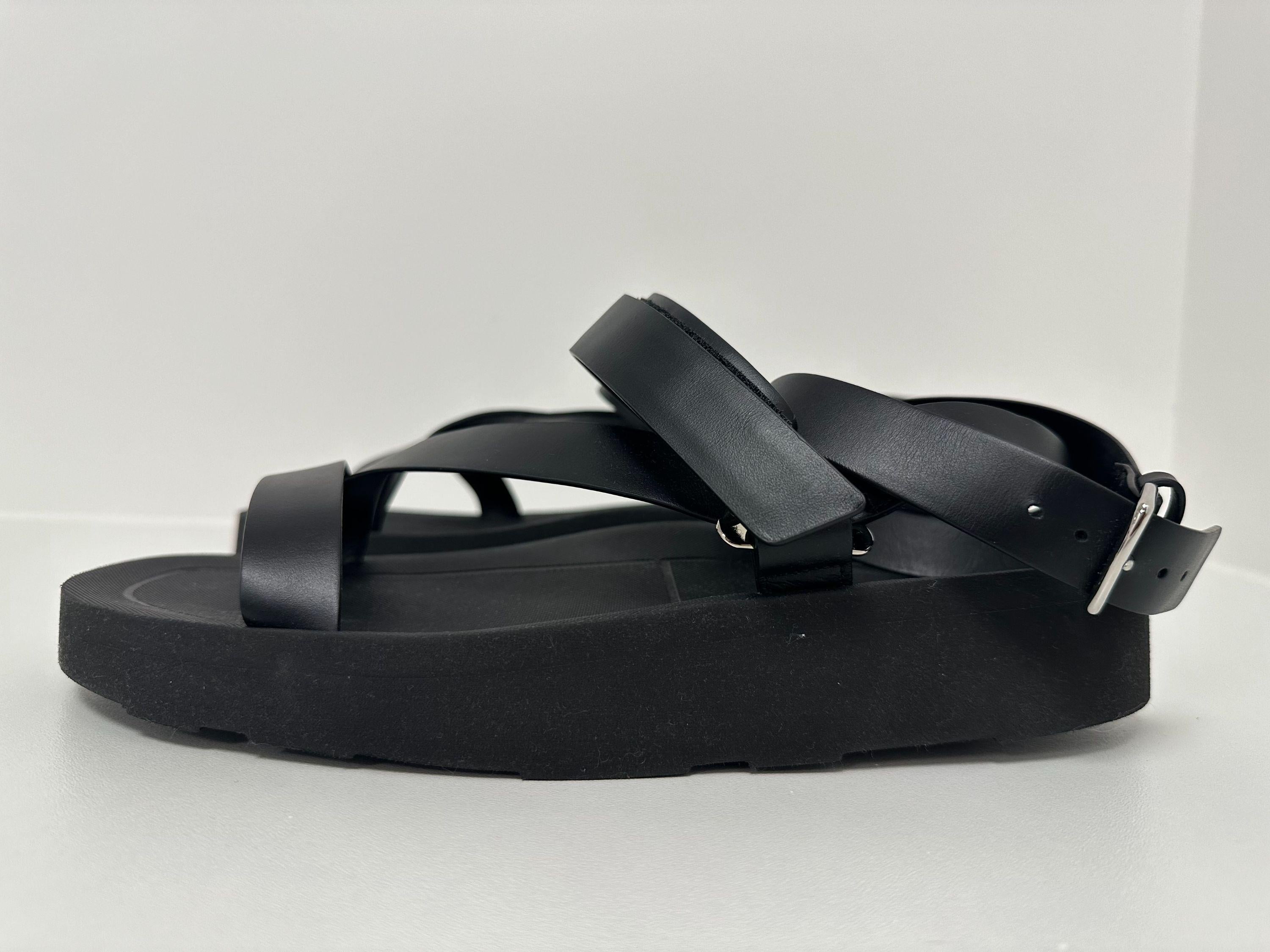 Hermes Black Leather and Rubber Galaxy Sandals