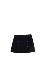 Black Wool-Blend Button Skirt