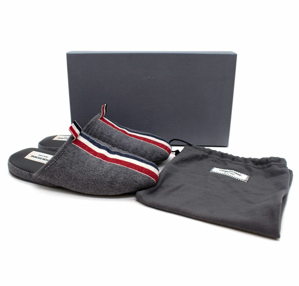 Grey 3 Bar Flannel Slippers
