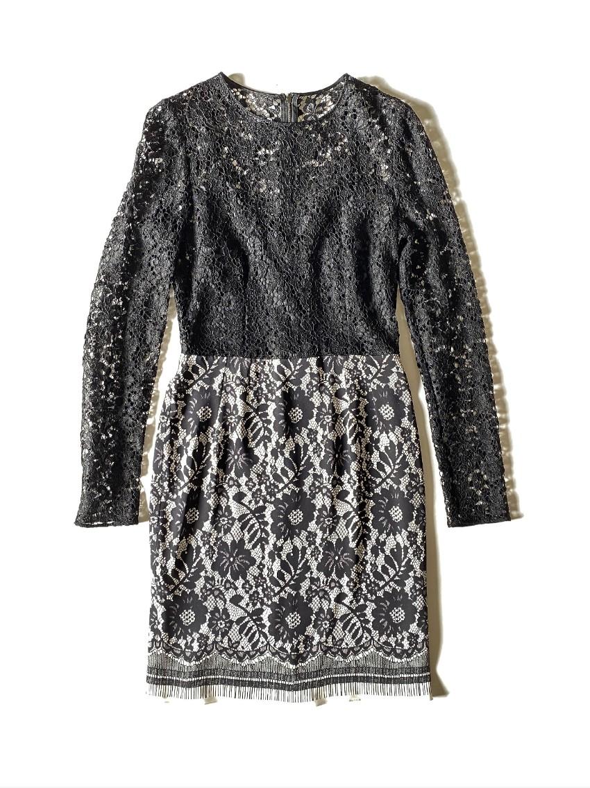 Dolce & Gabbana black & white lace longsleeve dress