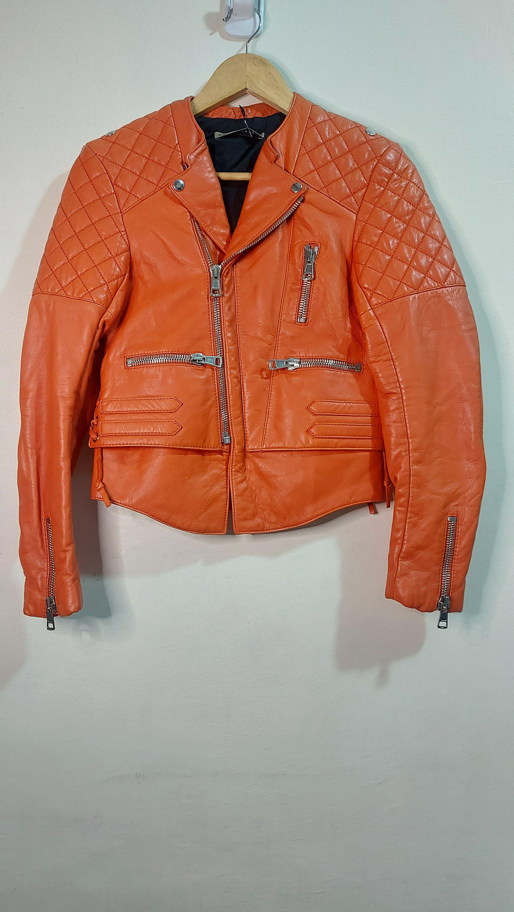 Orange Leather Biker Jacket
