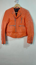 Orange Leather Biker Jacket
