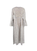 Silver Sequin Embellished Frill Sleeved Maxi Dress