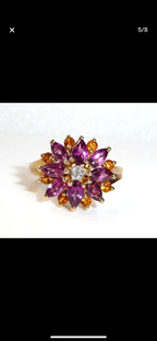 Bespoke Diamond, Amethyst & Citrine Gold Flower Ring