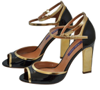 Ralph Lauren Collection  Navy Patent Heeled Ankle Strap Shoes