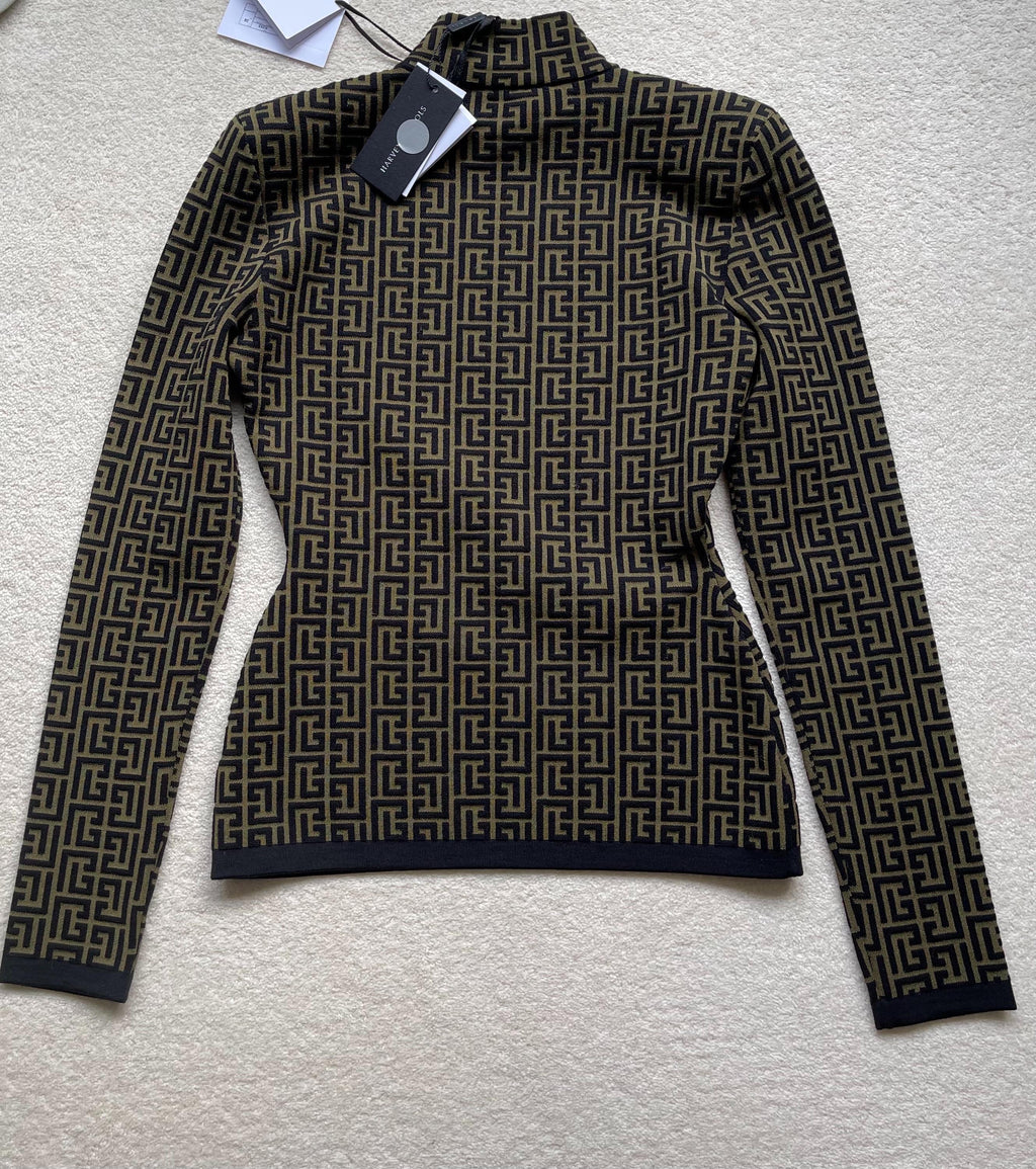 Khaki Monogram Stretch Knit Jumper