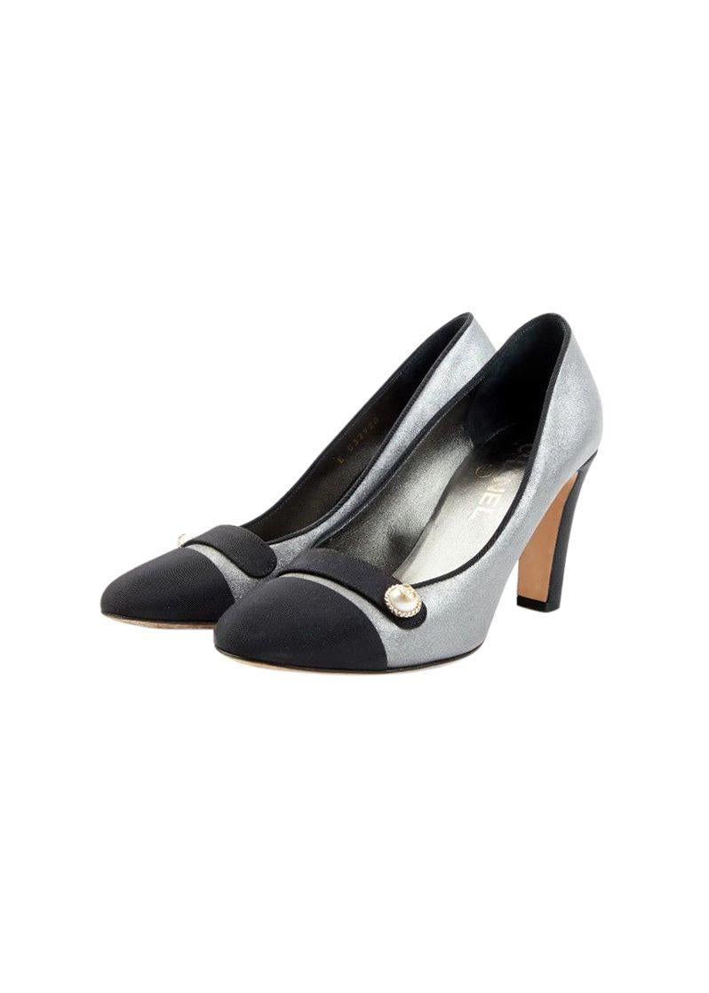 Silver Glitter Cap-Toe Pumps