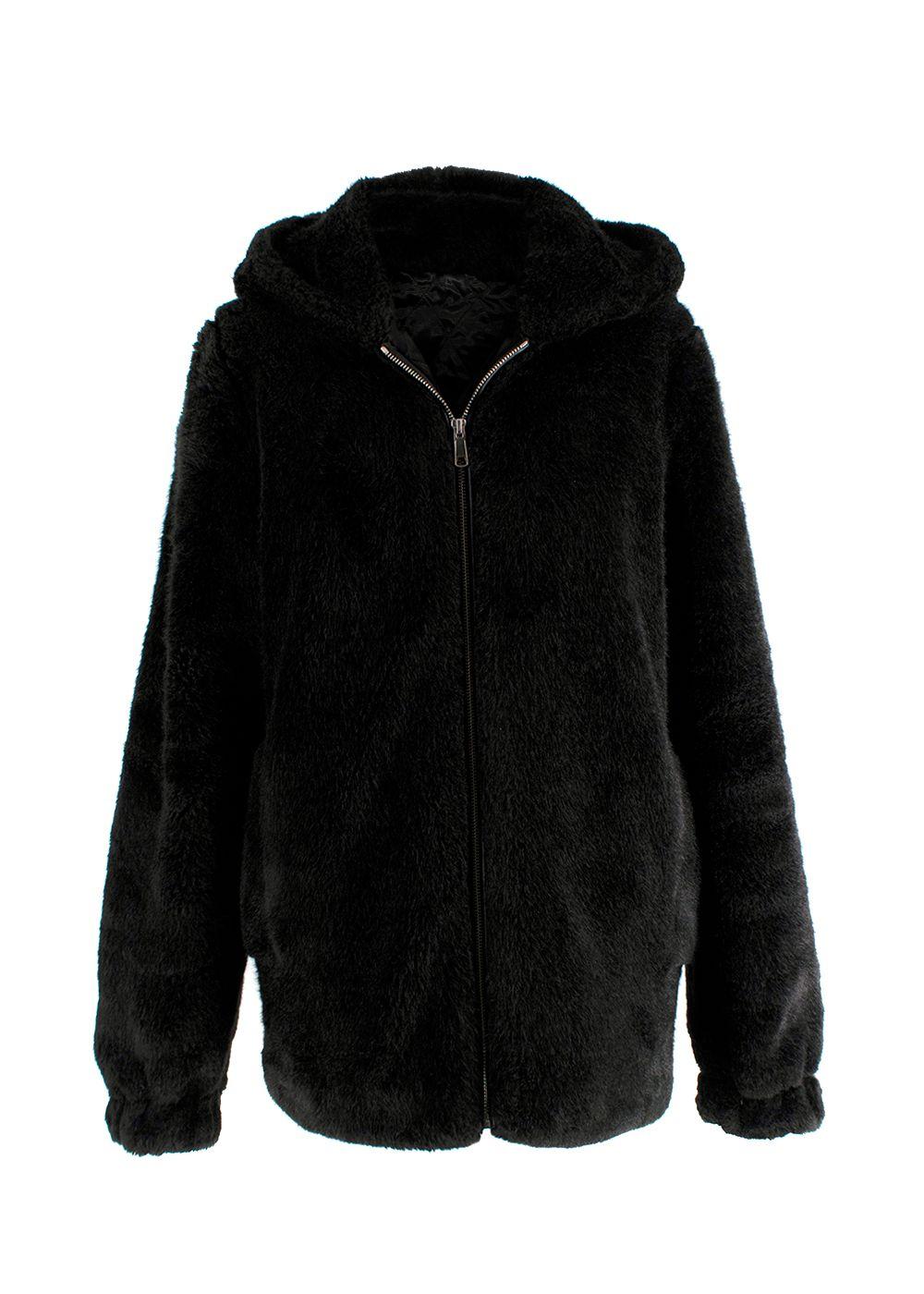 Helmut Lang Black Faux Fur Hooded Jacket