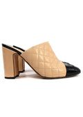 Chanel Beige Quilted Black Patent Cap-toe Mules