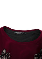 Dolce & Gabbana Burgundy Printed Lined Silk T-Shirt