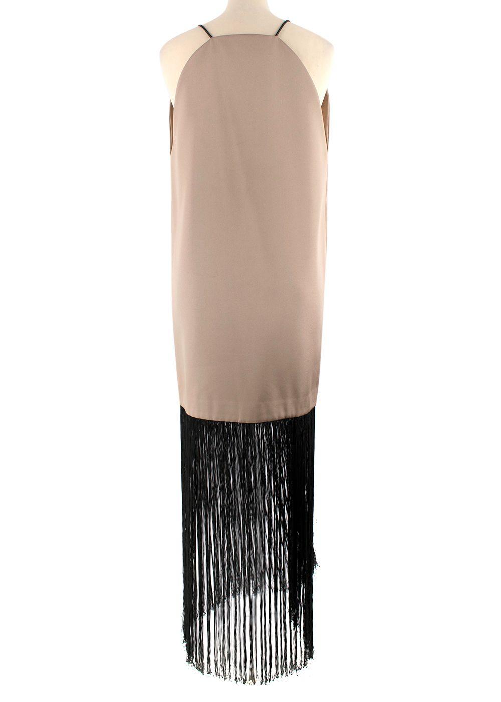 Bespoke Beige Dress with Fringed Hem