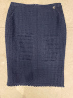 Navy Blue Lesage Tweed Knee Length Skirt