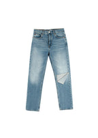 raw hem blue jeans