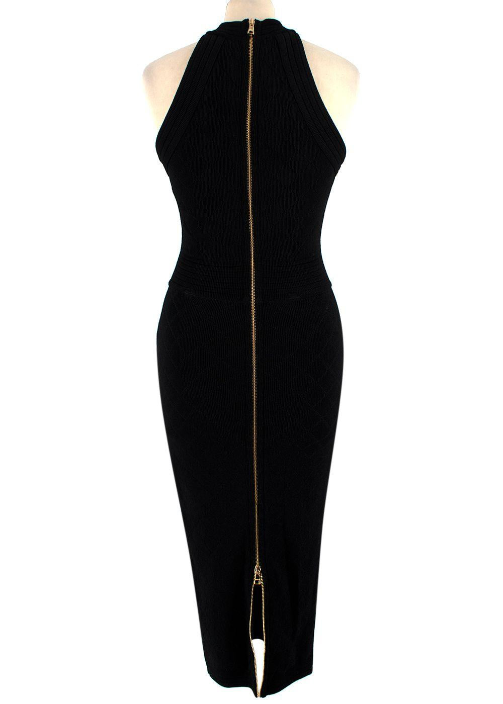 Balmain Black Button-Embellished Knit Midi Dress