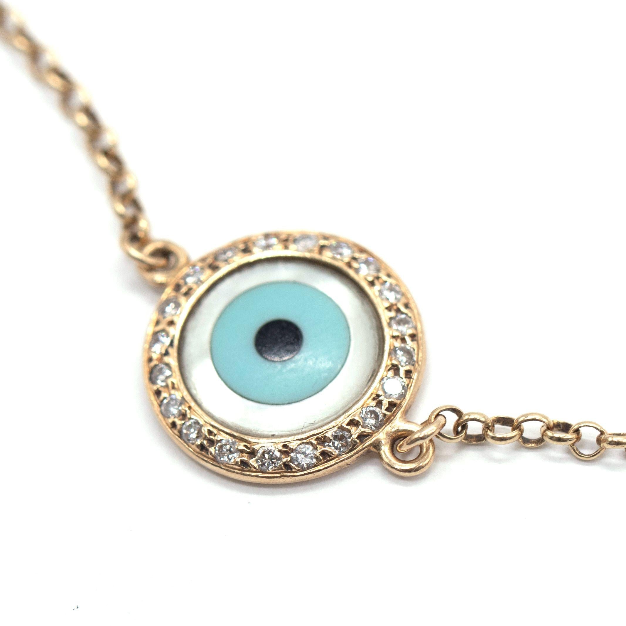Bespoke Gold, Diamond And  Enamel Evil Eye Bracelet