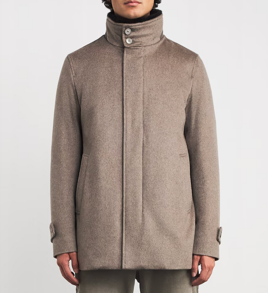 Herno Cashmere Shearling-Trim Car Coat
