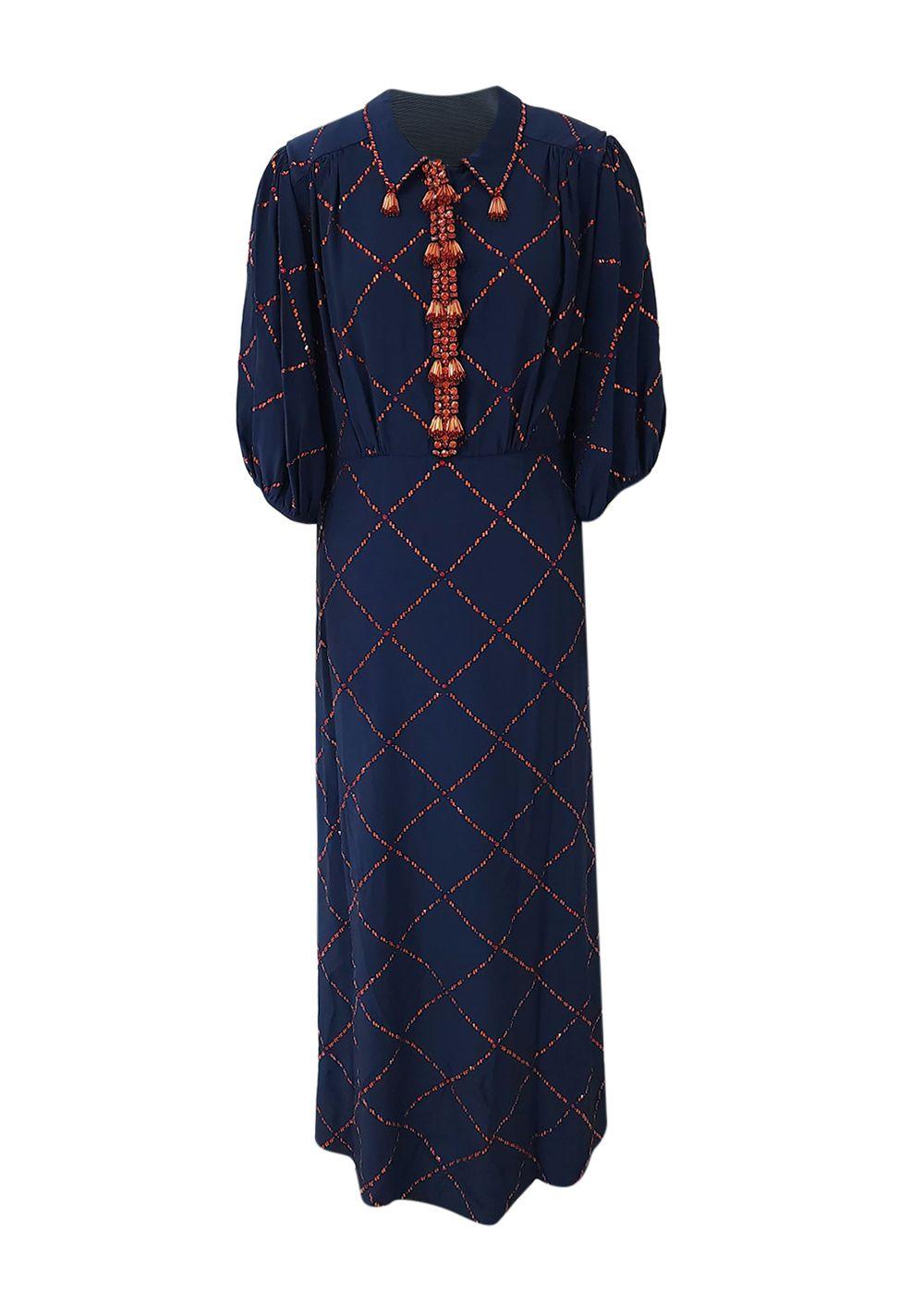 Jenny Packham Navy Bead Embellished Midi Dress