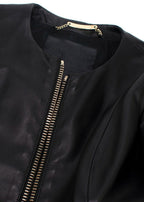 Philipp Plein Fitted Peplum Leather Jacket with Skull Appliqué
