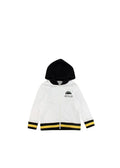 White Zipped Hoodie With Contrasting Yellow And Black Striped Hem and Cuffs