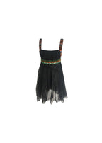 black crochet pleated beaded dress, UK 8-10