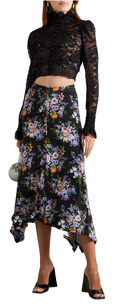 Paco Rabanne Black Floral Asymmetric Hem Skirt