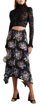 Paco Rabanne Black Floral Asymmetric Hem Skirt