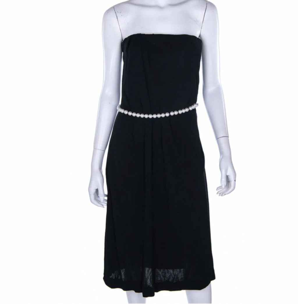 Black Strapless Faux Pearl Belt Detail Dress