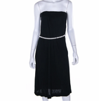 Black Strapless Faux Pearl Belt Detail Dress