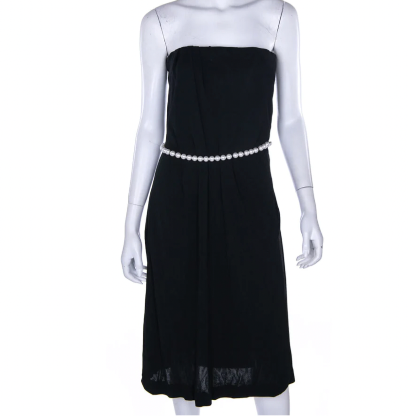 Black Strapless Faux Pearl Belt Detail Dress