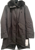 Yves Salomon Grey Fur Lined Fox Trim Hooded Parka