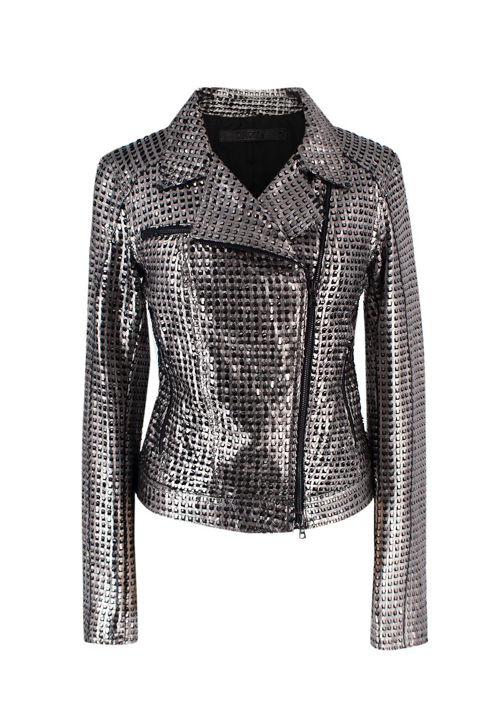 Drome Silver Perforated Biker Jacket
