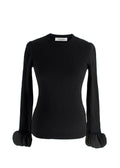 Valentino Black Silk Georgette-Trimmed Ribbed Stretch-Knit Sweater