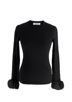 Valentino Black Silk Georgette-Trimmed Ribbed Stretch-Knit Sweater