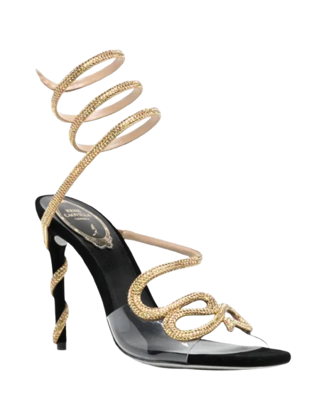 Crystal Embellished Satin Snake Sandals