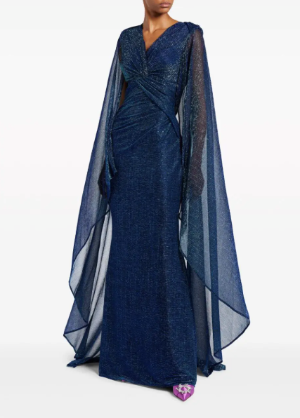 Talbot Runhof Knot-Detail Cape Maxi Dress