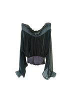 Black Silk Chiffon Off-Shoulder Top
