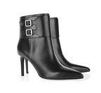 Saint Laurent Black Leather Wrap Buckle Ankle Boots