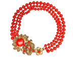 Miriam Haskell Red Three Strand Glass Bead Necklace