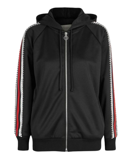 Gucci Black Crystal Stripe Sleeve Zip Up Hoodie