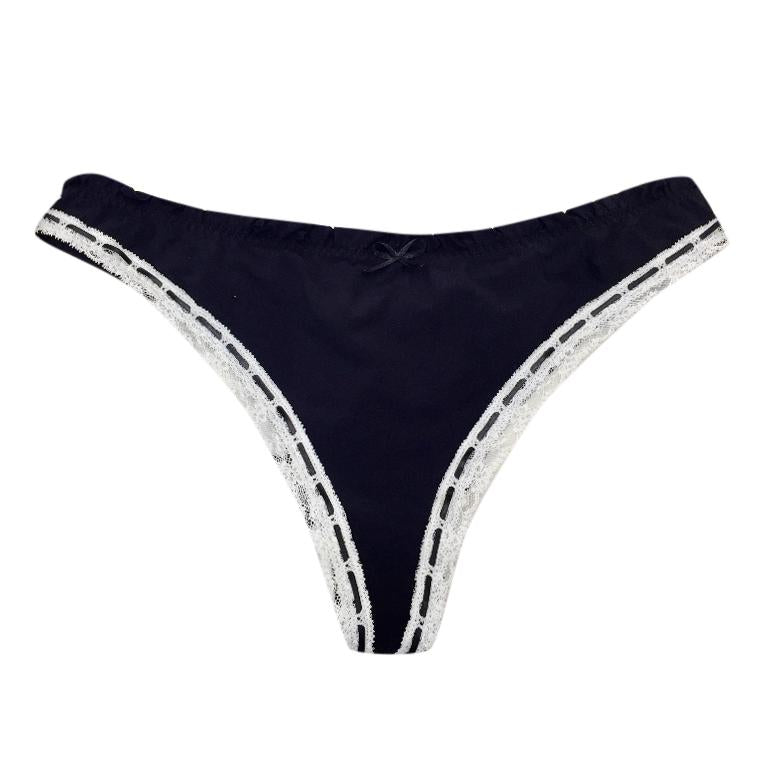 Chantal Thomass Black with Cream Frill Thong
