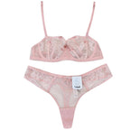 Aubade Paris Sugar Pink Leavers Lace Half Cup Bra & Tanga Set