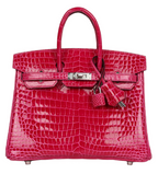 Hermes Birkin 25 Crocodile Porosus Lisse Rose Mexico Palladium Hardware