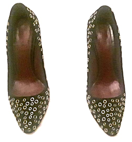 Prada Black and Gold Eyelet Pumps