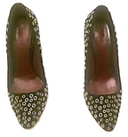 Prada Black and Gold Eyelet Pumps