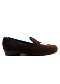 Creel & Mack Brown Butterfly Embroidered Velvet Mules