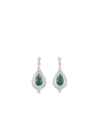 18ct white gold, white diamond & emerald drop earrings