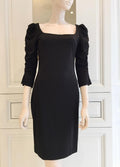 French Couture Black Jersey & Velvet Dot Square Neck Dress