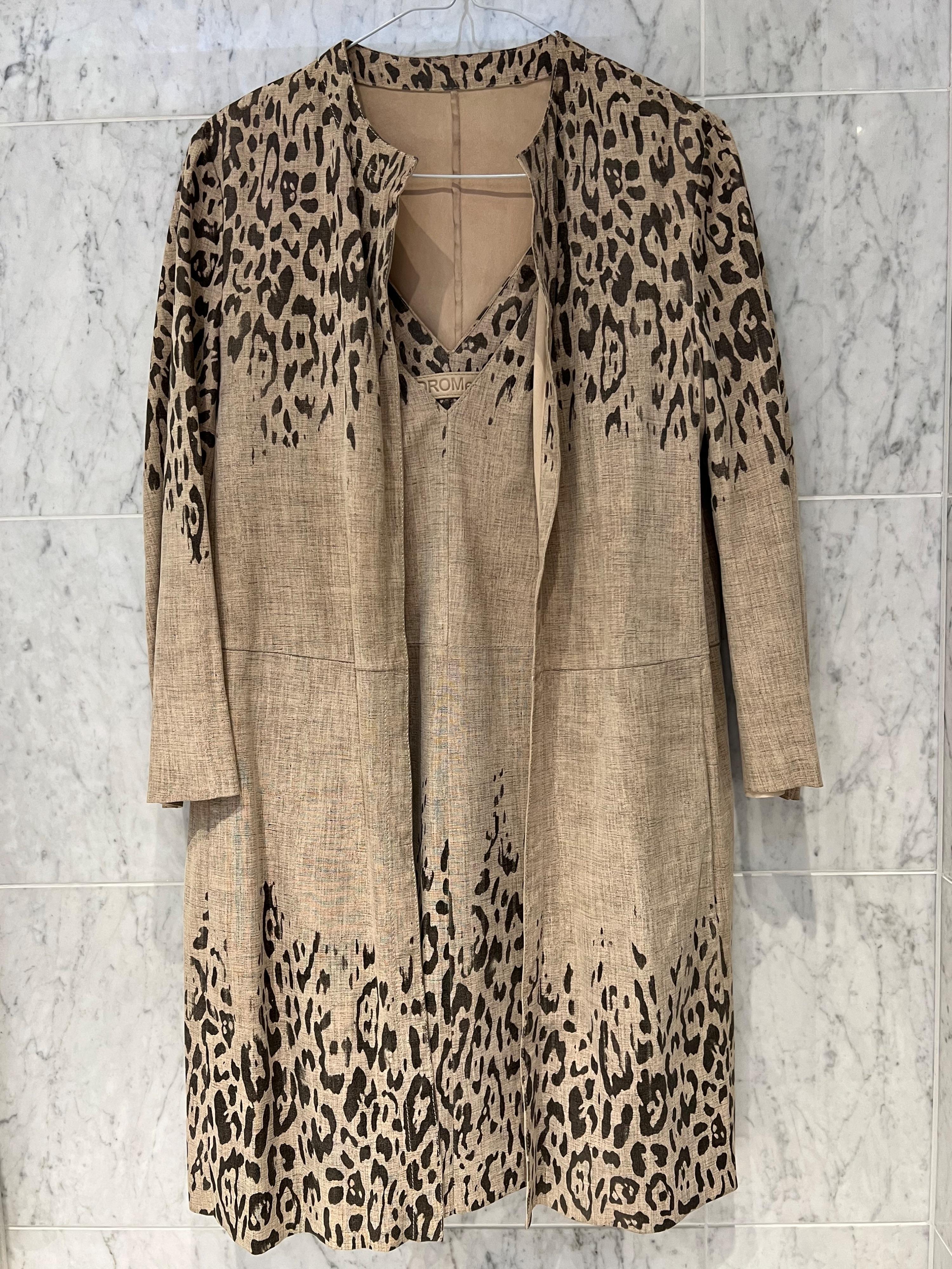 Beige Leopard Print Leather Dress & Jacket