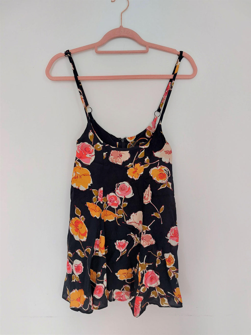 Black painterly floral crepe cami top