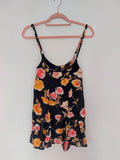 Black painterly floral crepe cami top